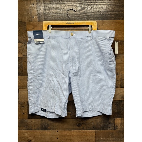 Izod Sandy Bay Seersucker Shorts Men's 44x10.5 Blue Revival Striped‎ Flat Front - Picture 1 of 6